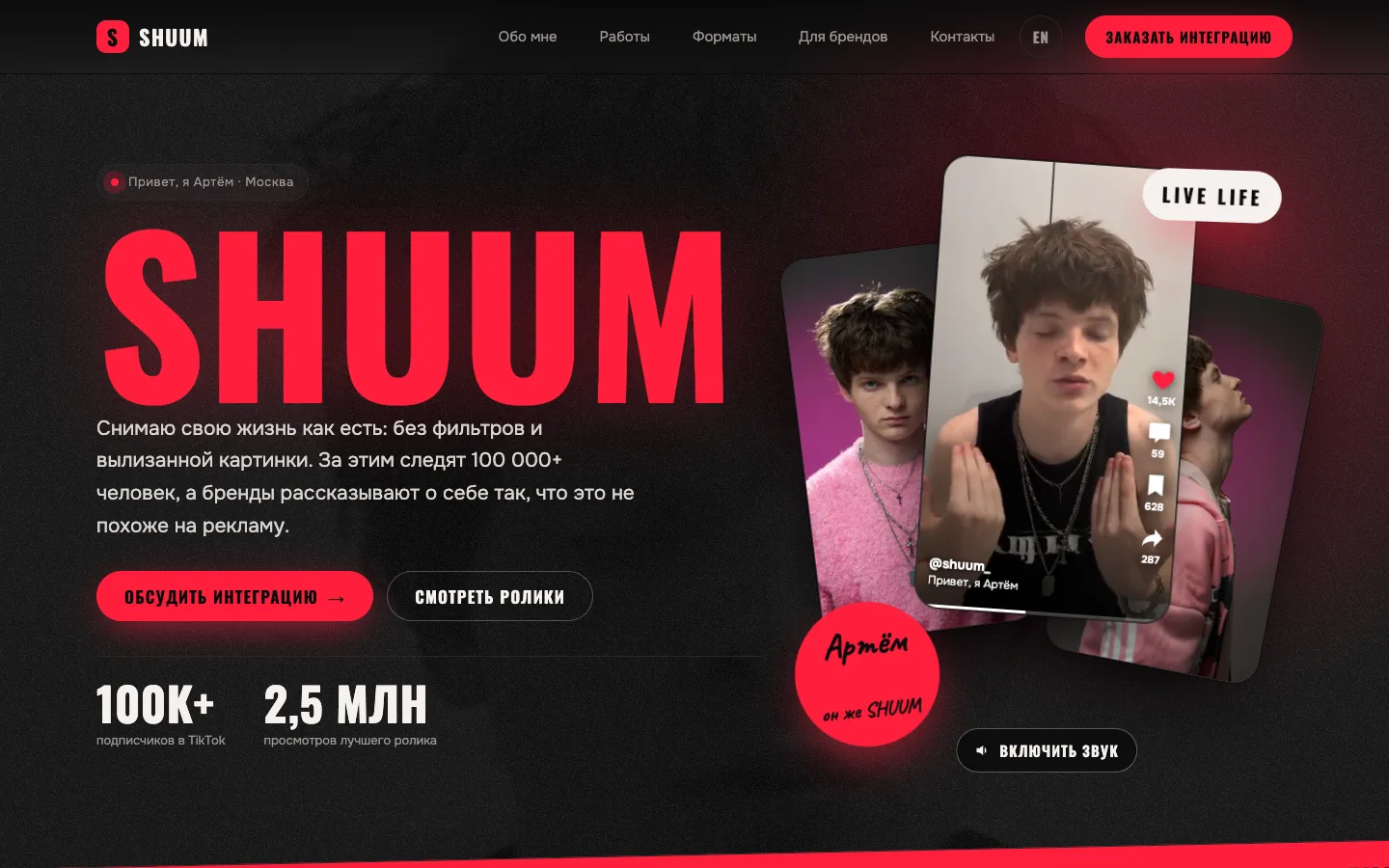Главный экран сайта «SHUUM WEB»